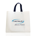 sac cabas polypro non tissé enduit blanc anses bleu logo lactalis